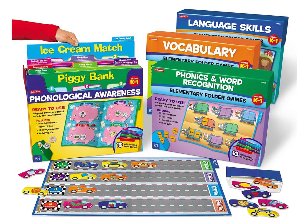 Lakeshore Reading Skills FOLDER GAMES K-1 COMPLETE SET/4 Homeschool/Therapy NEW!